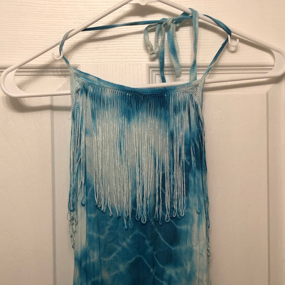 Blue tie dye maxi halter dress
